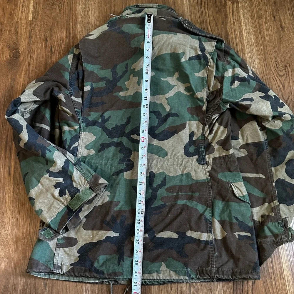 US Army M-65 Field Jacket Mens Small Long Camo Good Woodland Vintage 1983 M65
